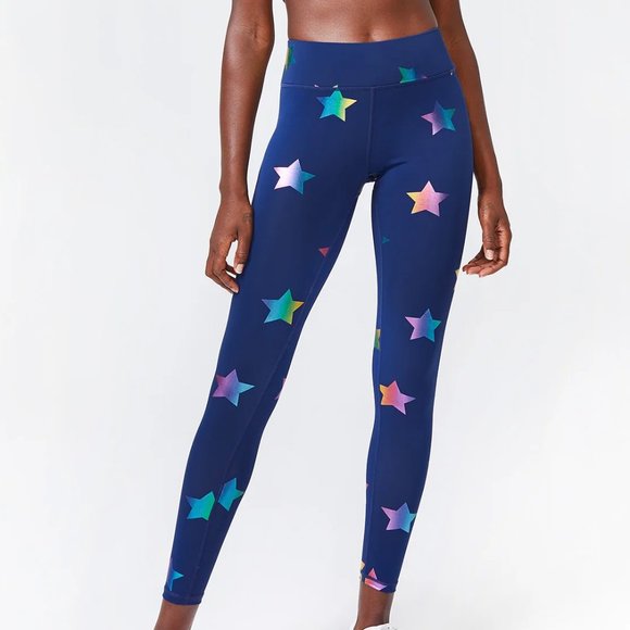 Terez NEW *CURRENT* navy blue foil stars print high rise leggings size Small - Picture 5 of 5